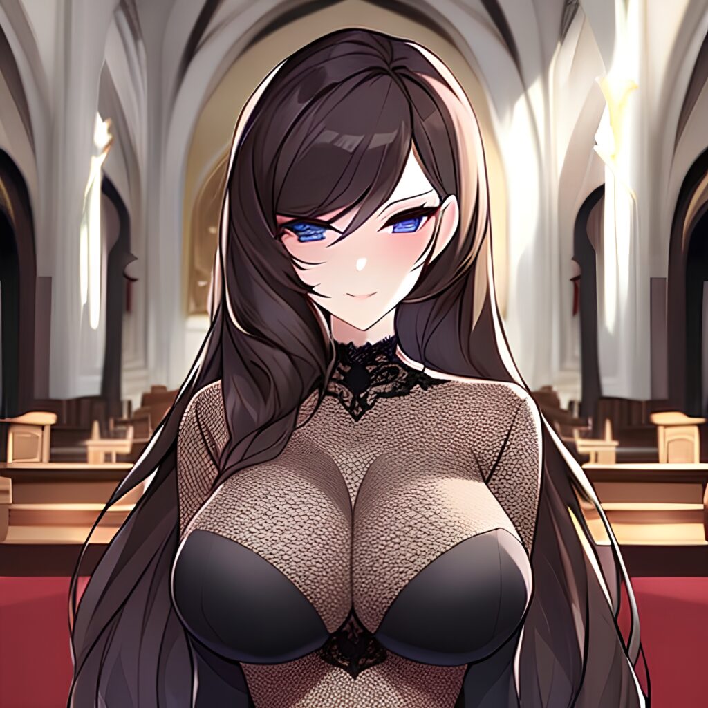 woman messy hair brunette fishnet church long hair 