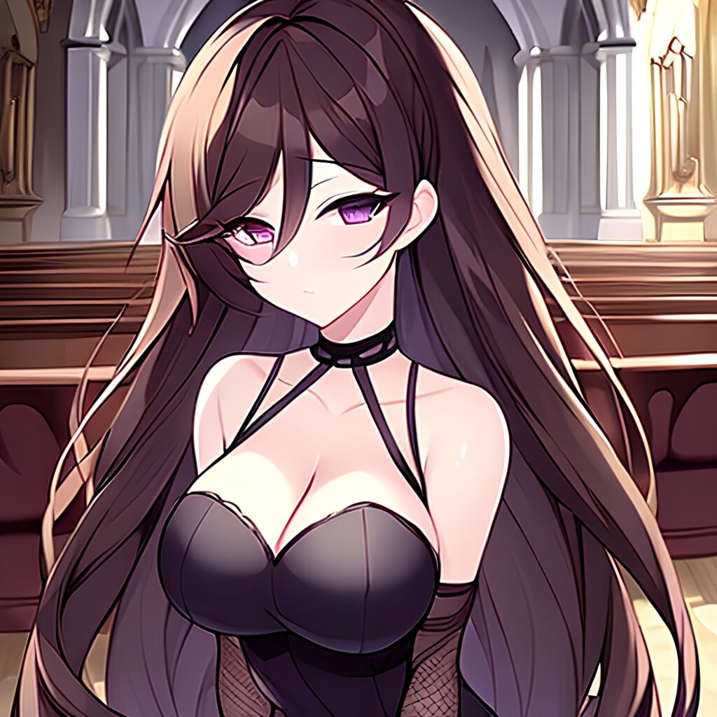 woman messy hair brunette fishnet church long hair 