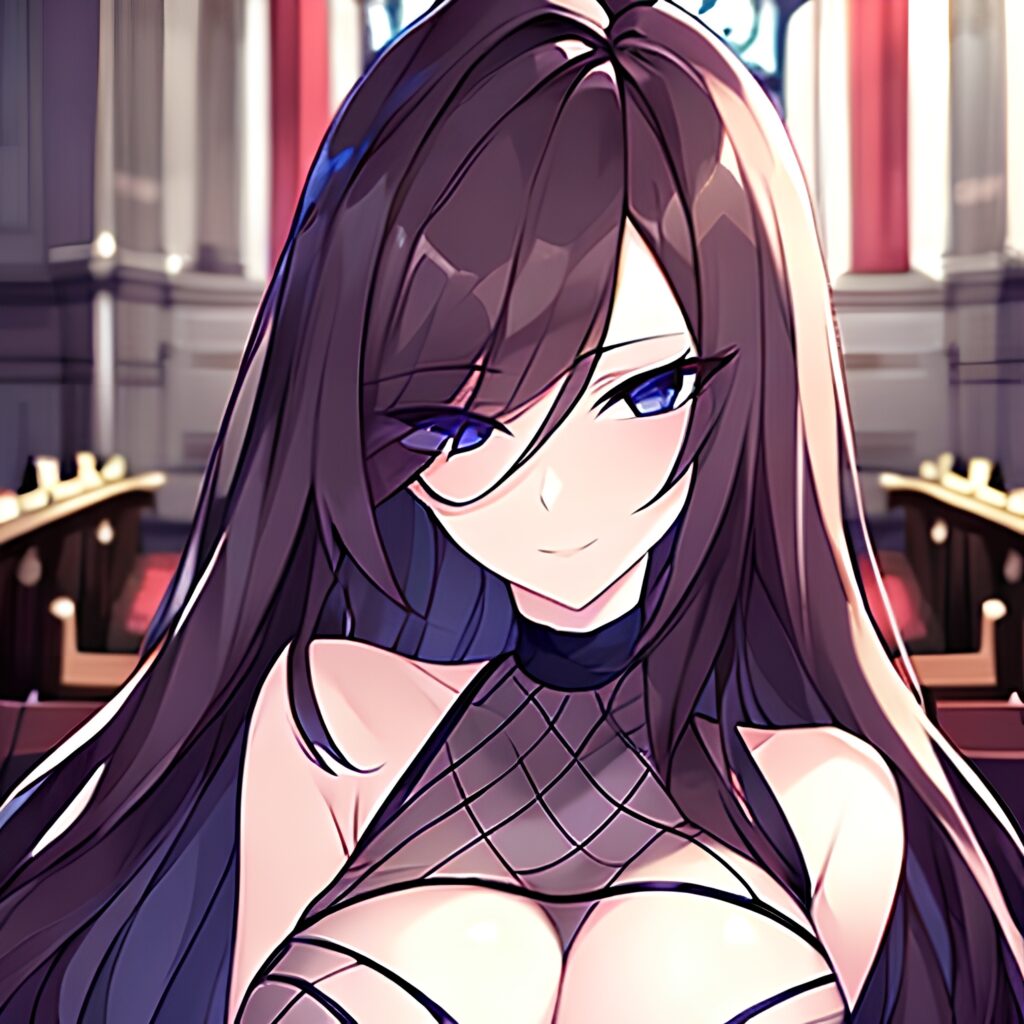 woman messy hair brunette fishnet church long hair 