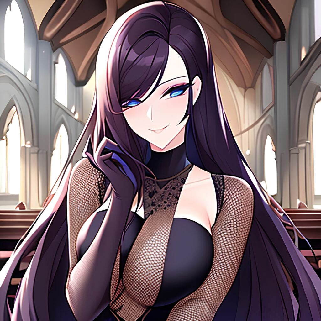 woman messy hair brunette fishnet long hair church 