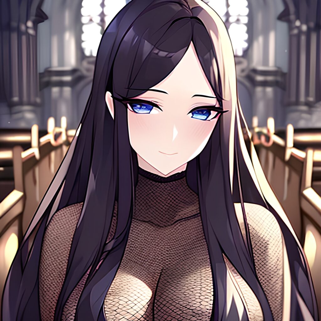 woman messy hair brunette fishnet long hair church 