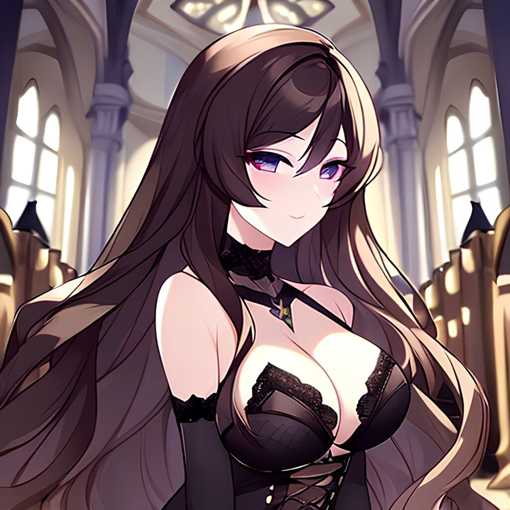 woman messy hair brunette long hair church fishnet