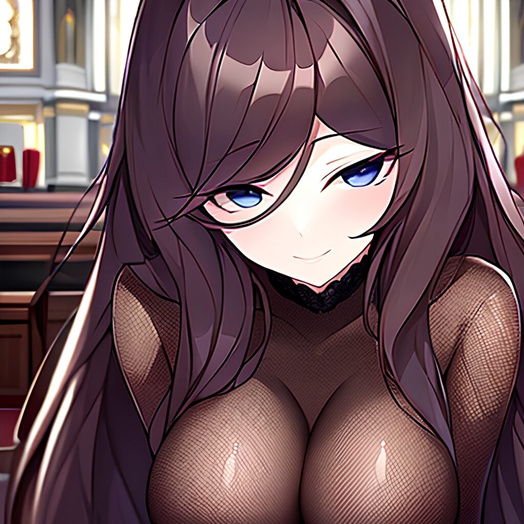 woman messy hair brunette long hair church fishnet 