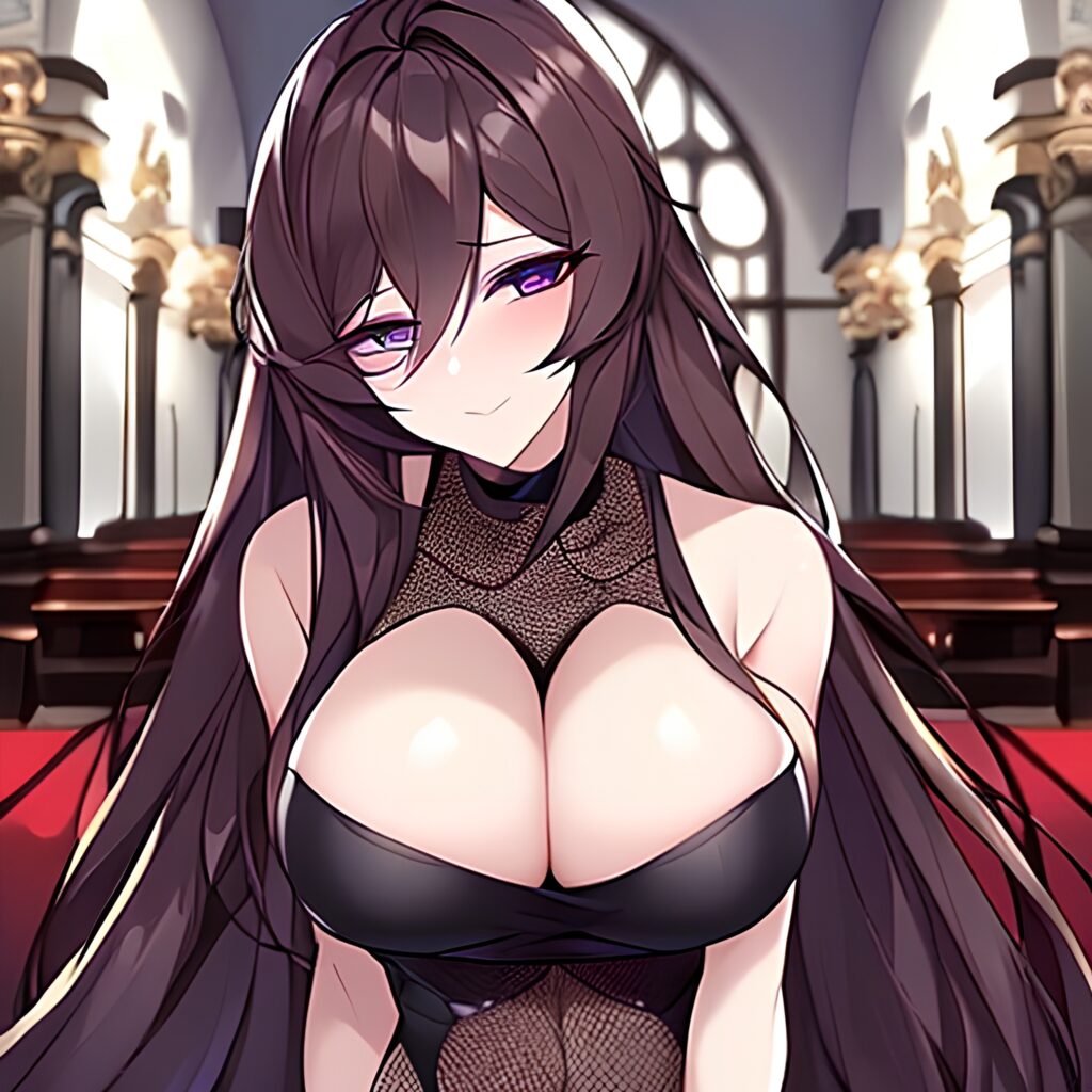 woman messy hair brunette long hair fishnet church 