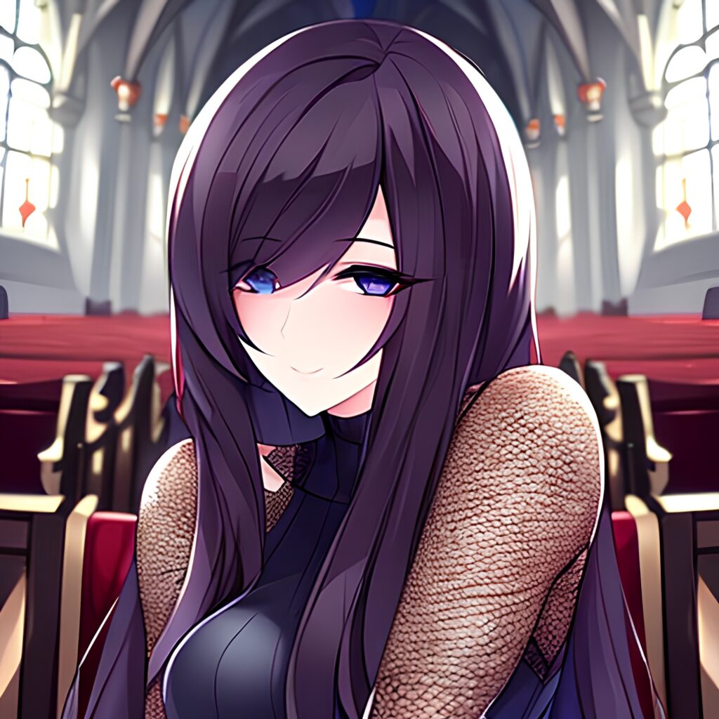 woman messy hair brunette long hair fishnet church 