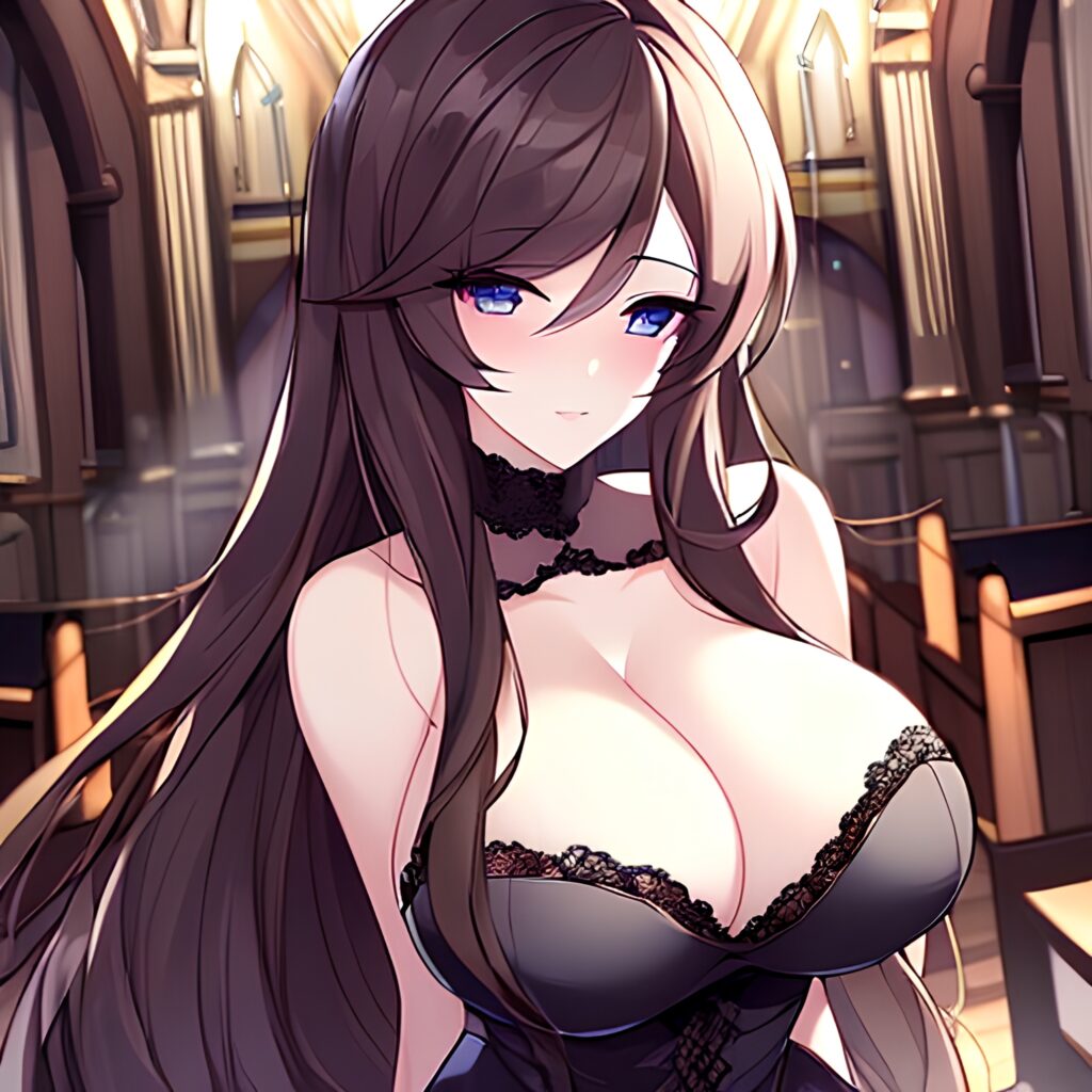 woman messy hair brunette long hair fishnet church 