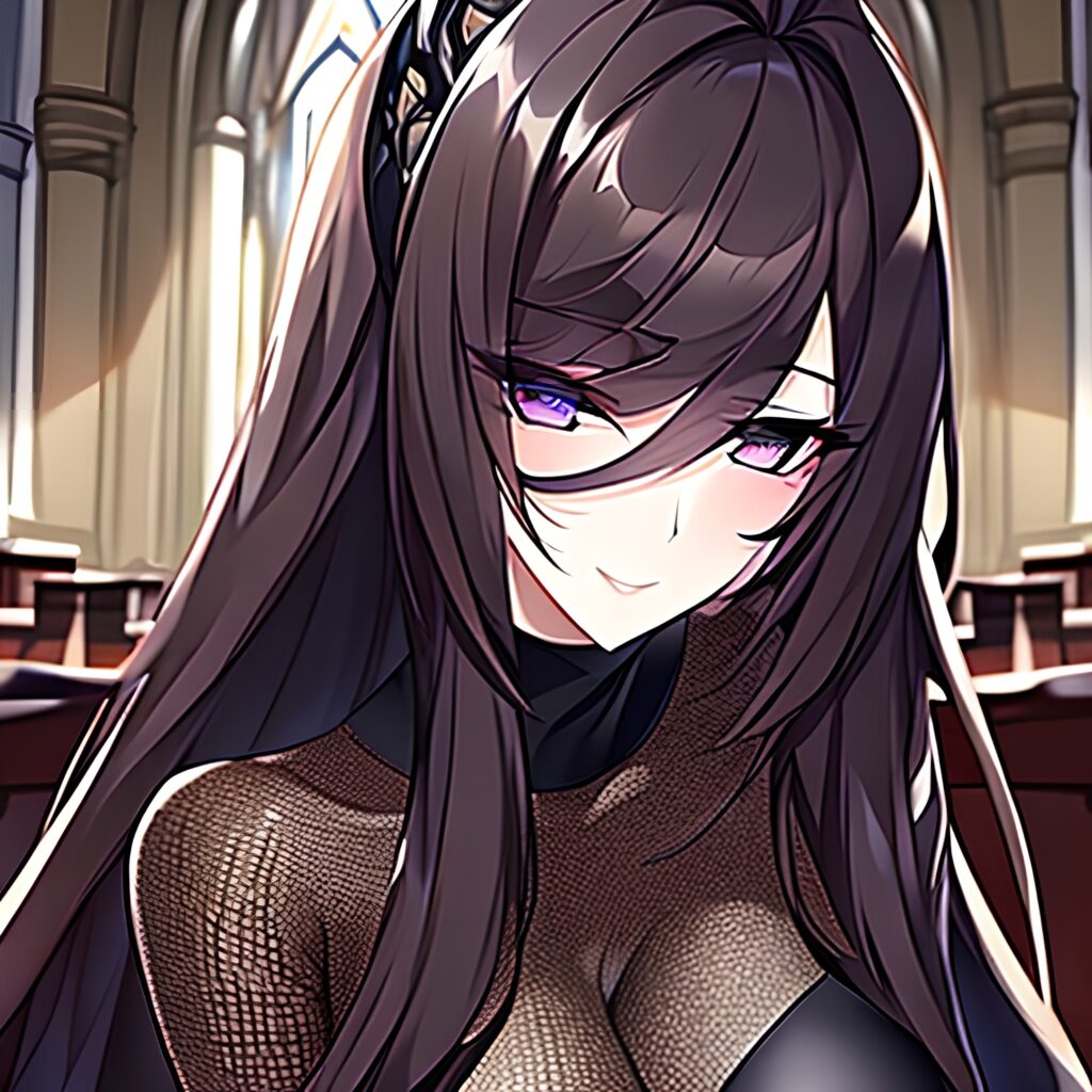 woman messy hair church brunette long hair fishnet