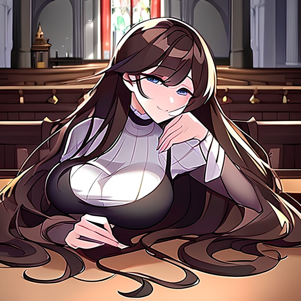 woman messy hair church brunette long hair fishnet 