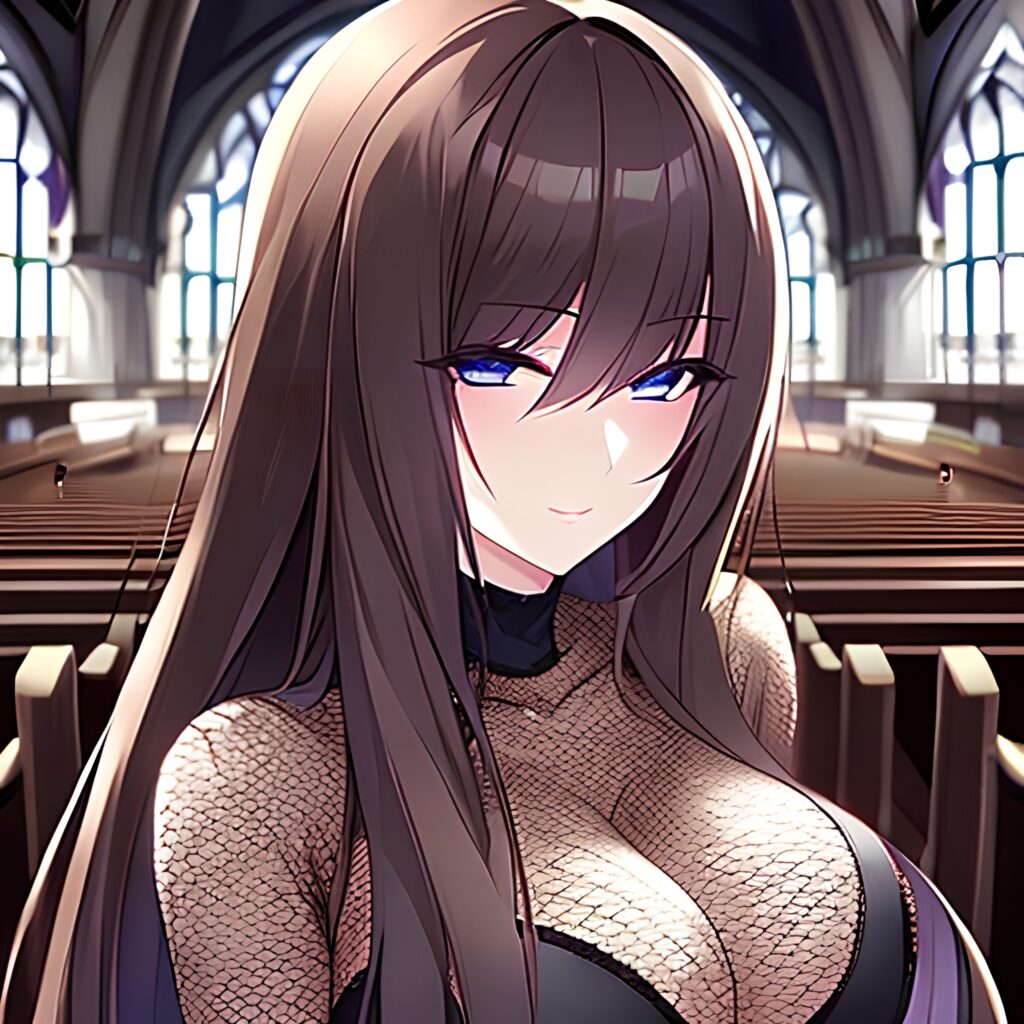 woman messy hair church brunette long hair fishnet 