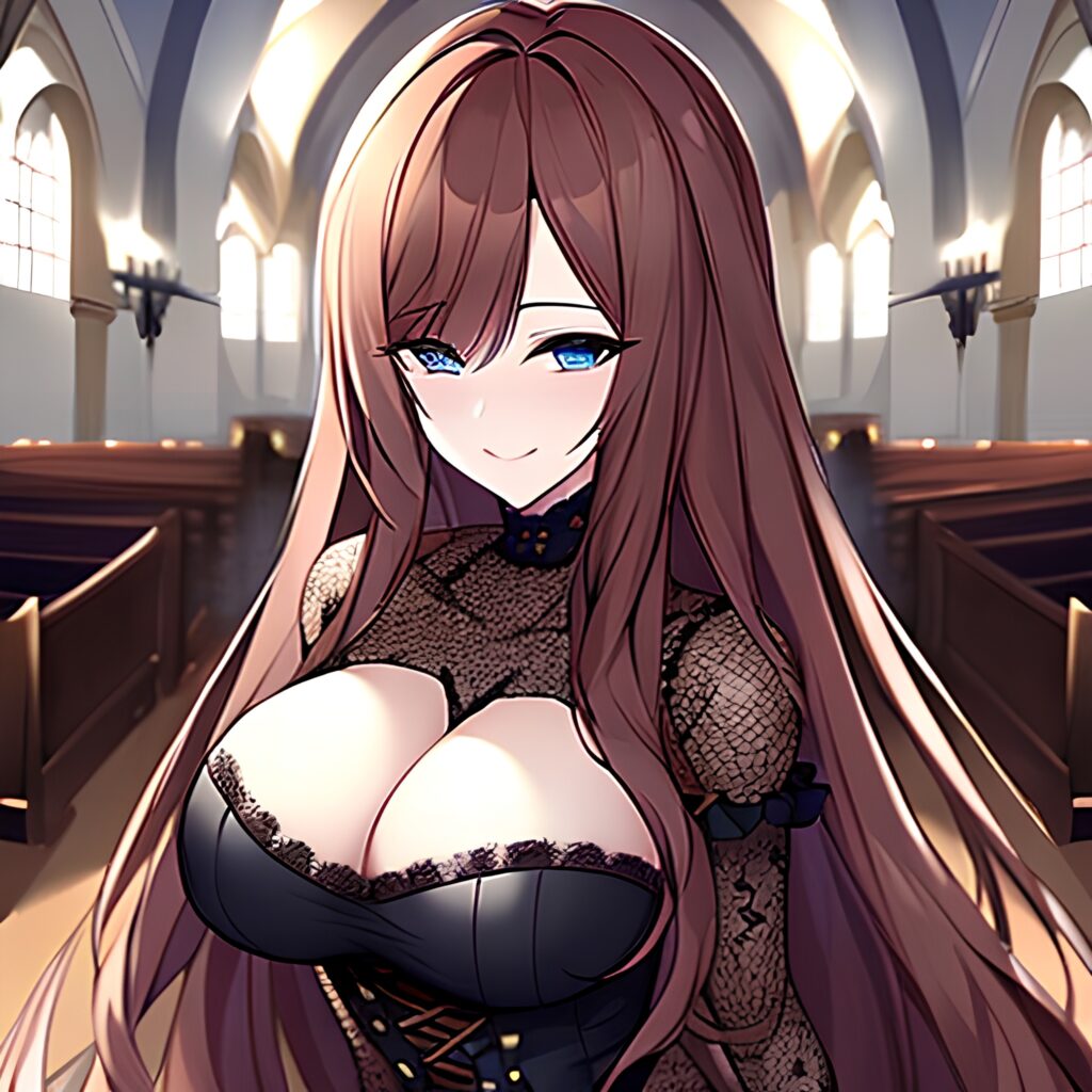 woman messy hair church fishnet brunette long hair 