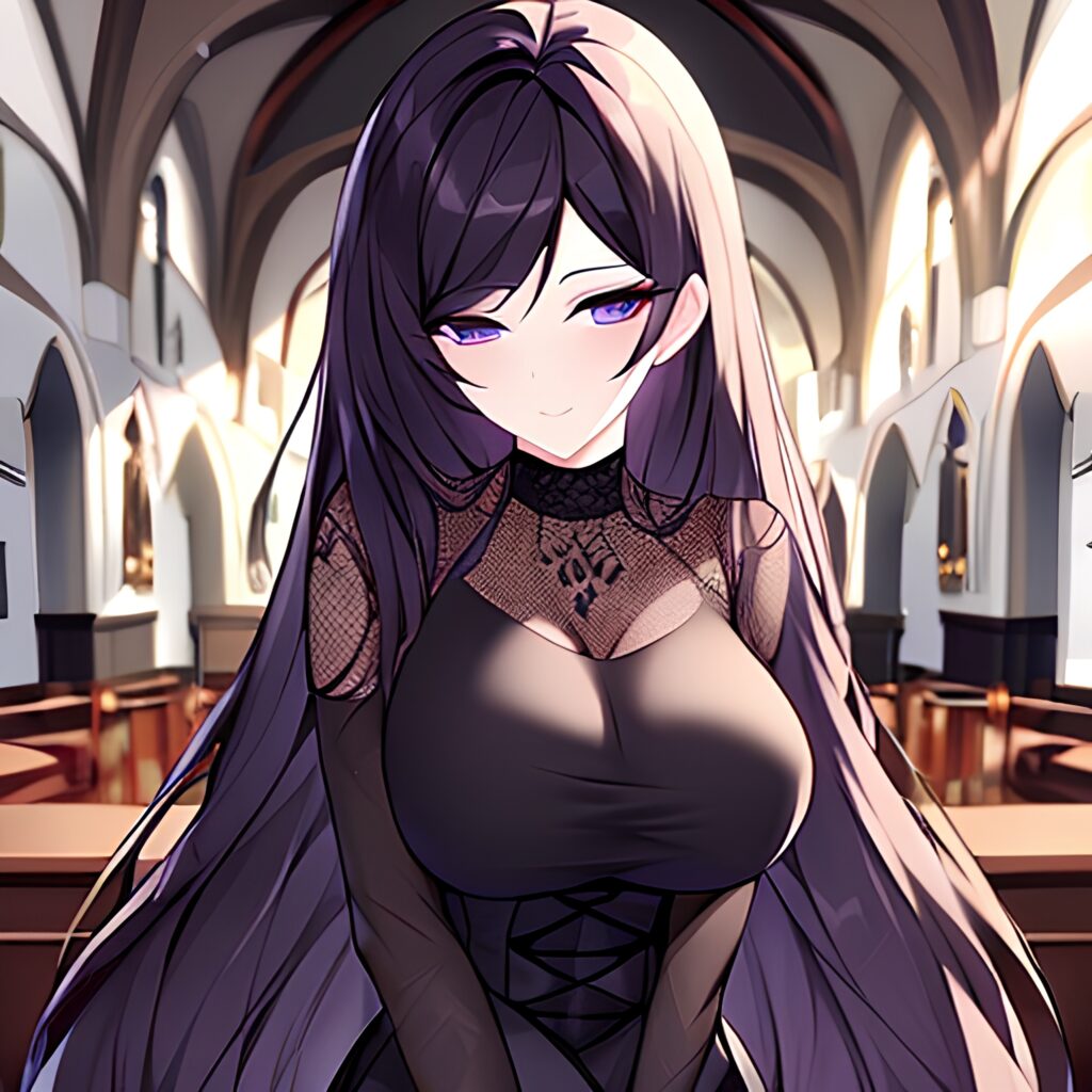 woman messy hair church fishnet brunette long hair 