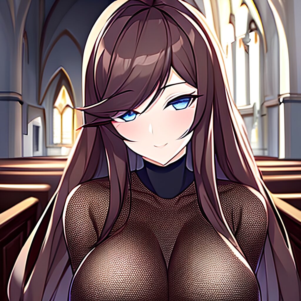 woman messy hair church fishnet brunette long hair 