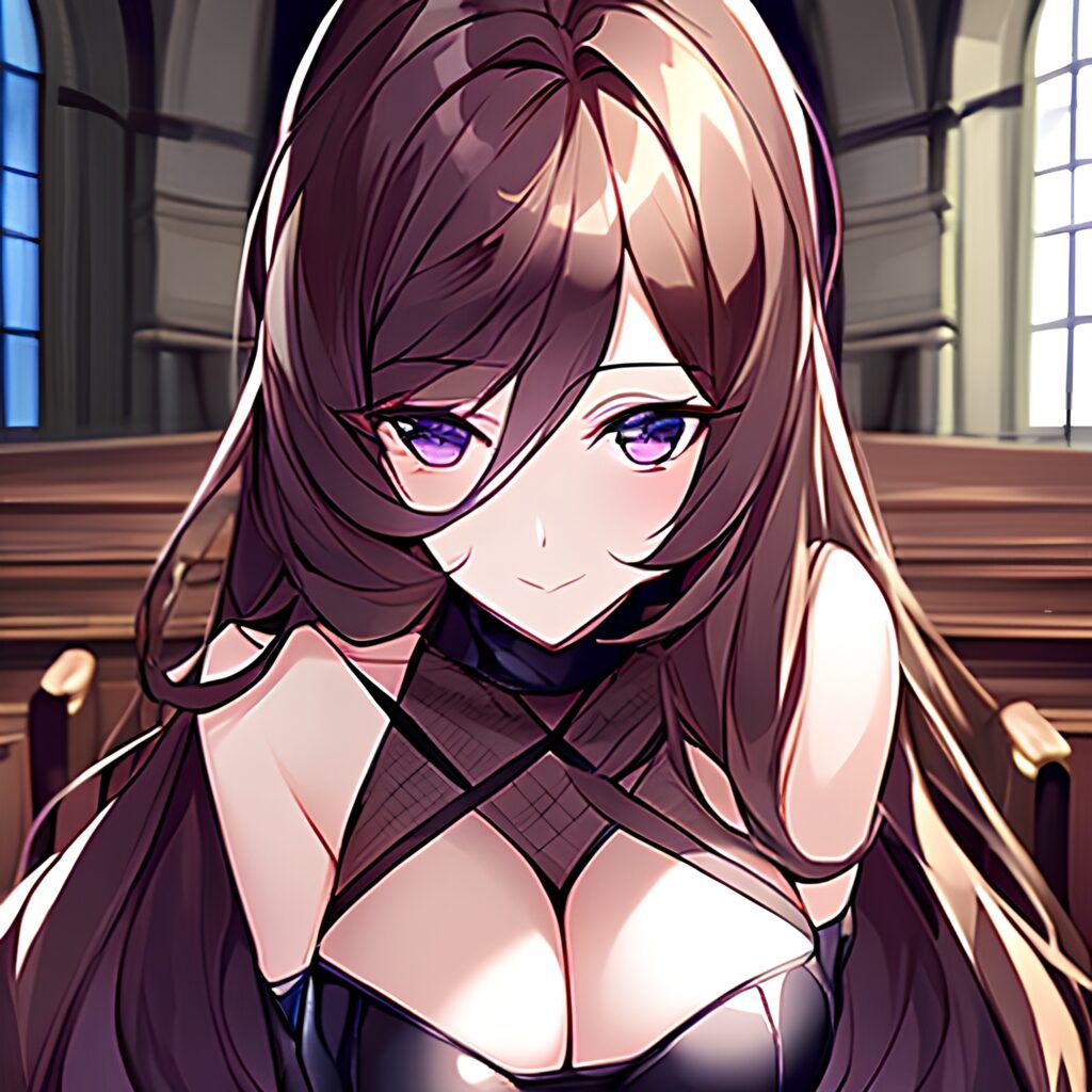 woman messy hair church fishnet brunette long hair 