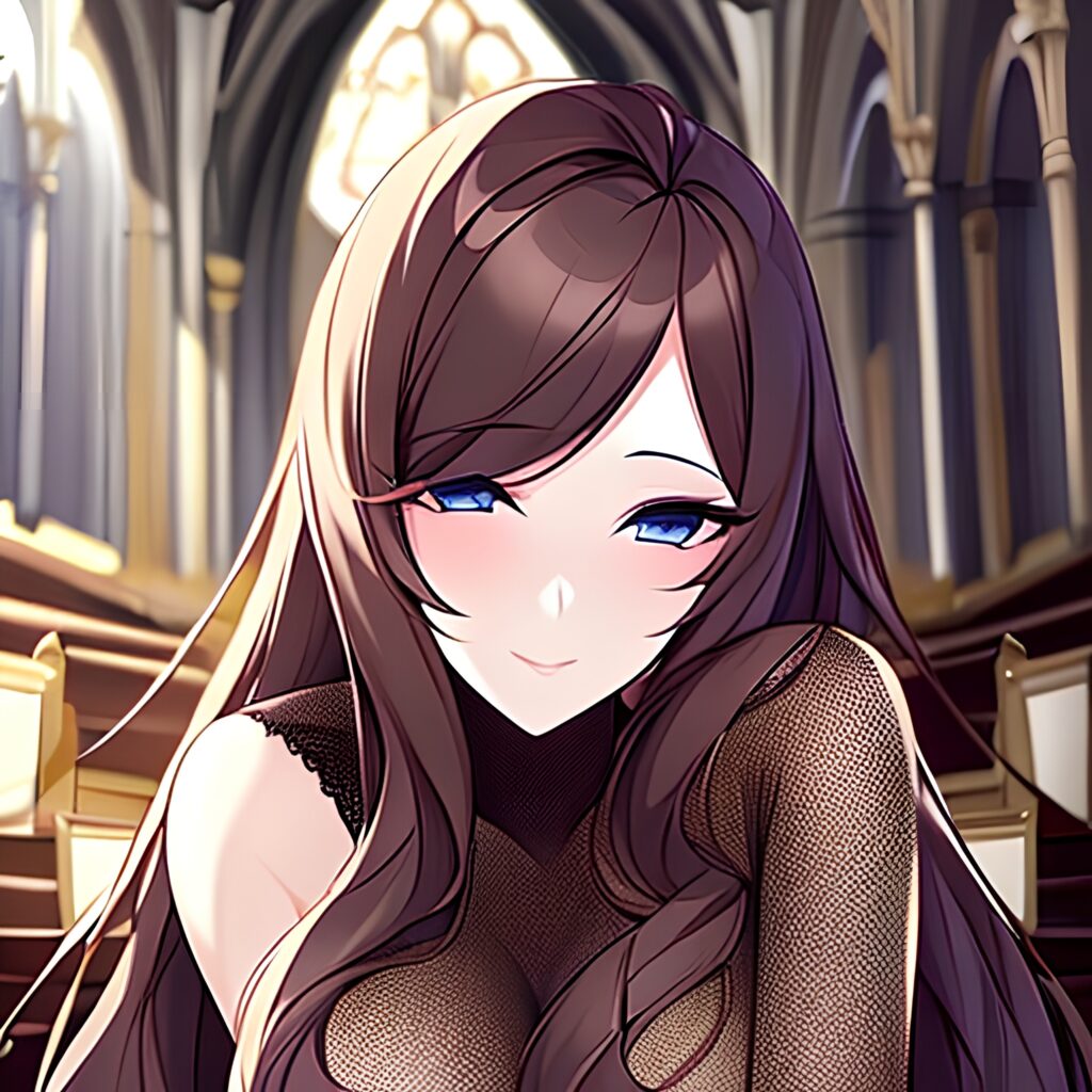 woman messy hair church fishnet brunette long hair 