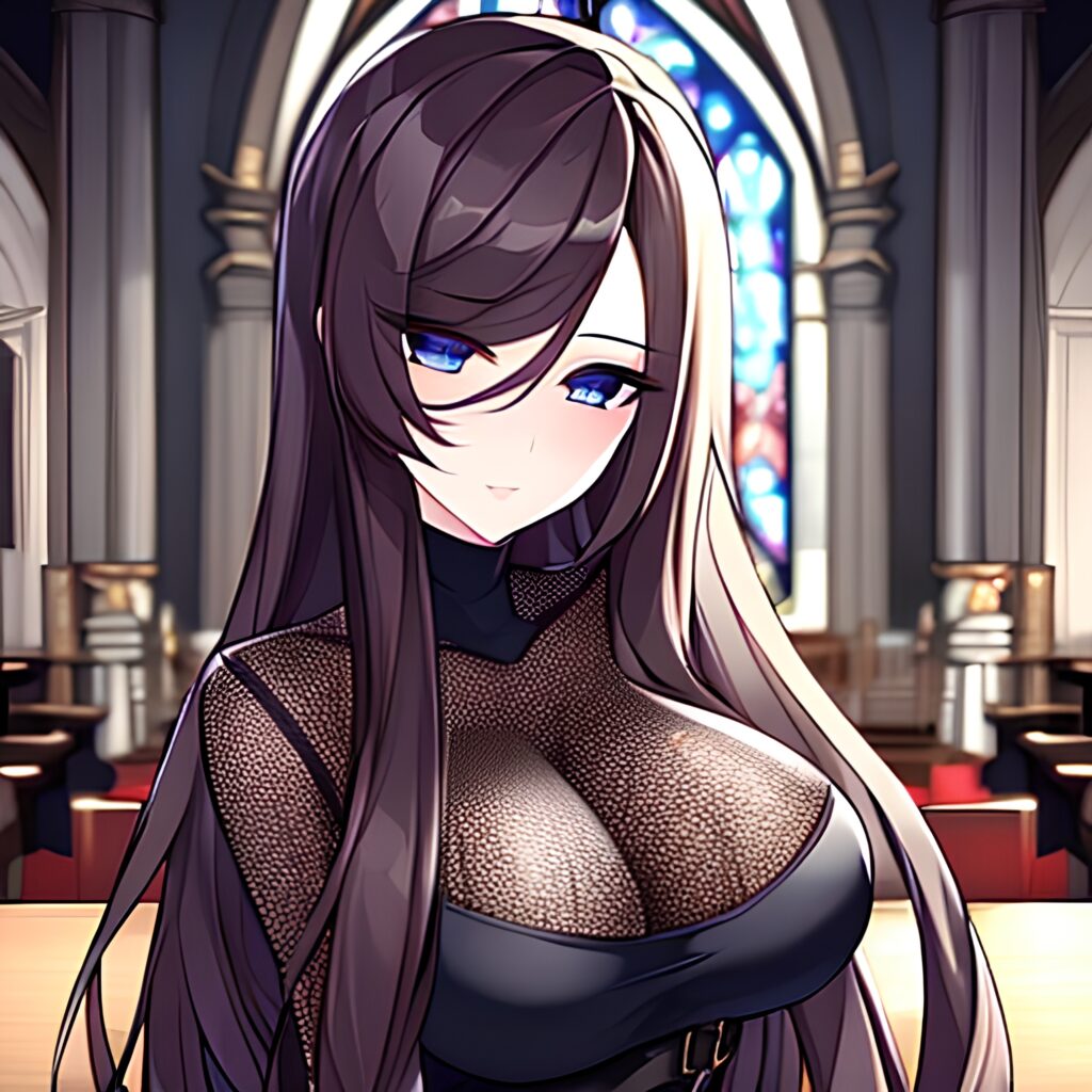 woman messy hair church fishnet brunette long hair 