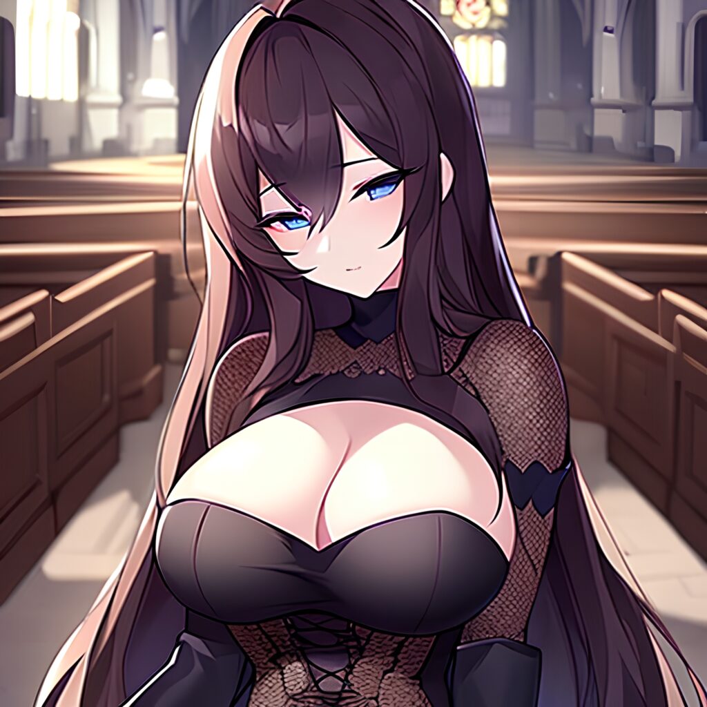 woman messy hair church fishnet brunette long hair 