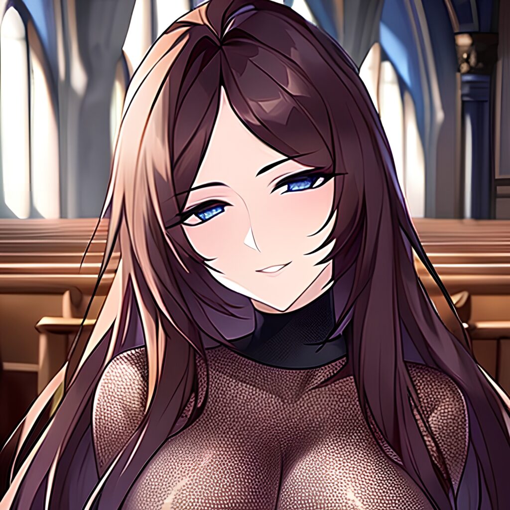 woman messy hair church fishnet long hair brunette