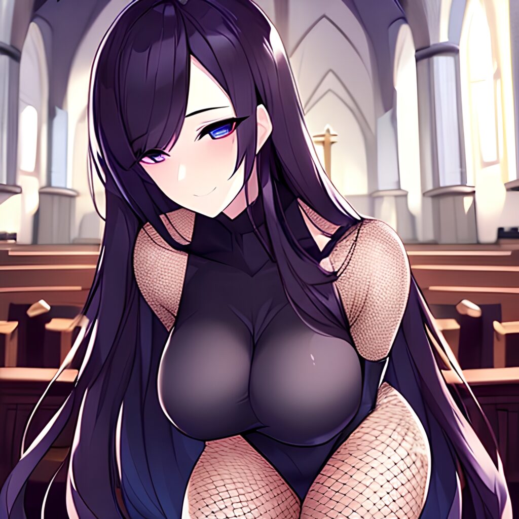 woman messy hair church long hair fishnet brunette 