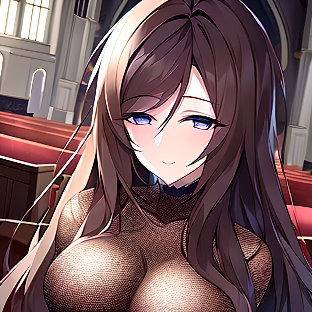 woman messy hair church long hair fishnet brunette 