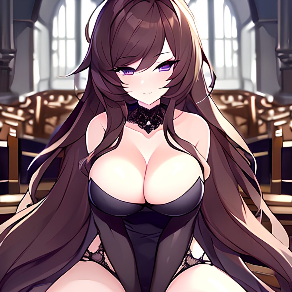 woman messy hair church long hair fishnet brunette 