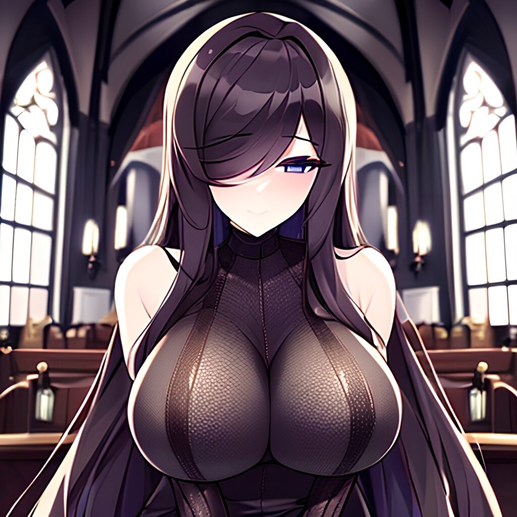 woman messy hair fishnet brunette church long hair 