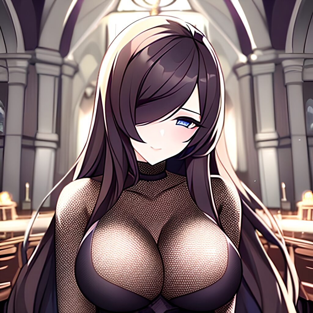 woman messy hair fishnet brunette long hair church 