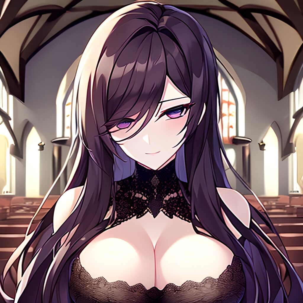 woman messy hair fishnet brunette long hair church 