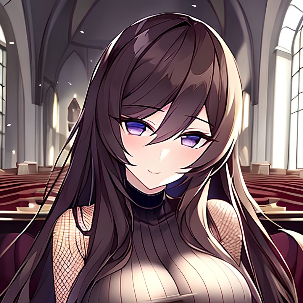 woman messy hair fishnet church brunette long hair 