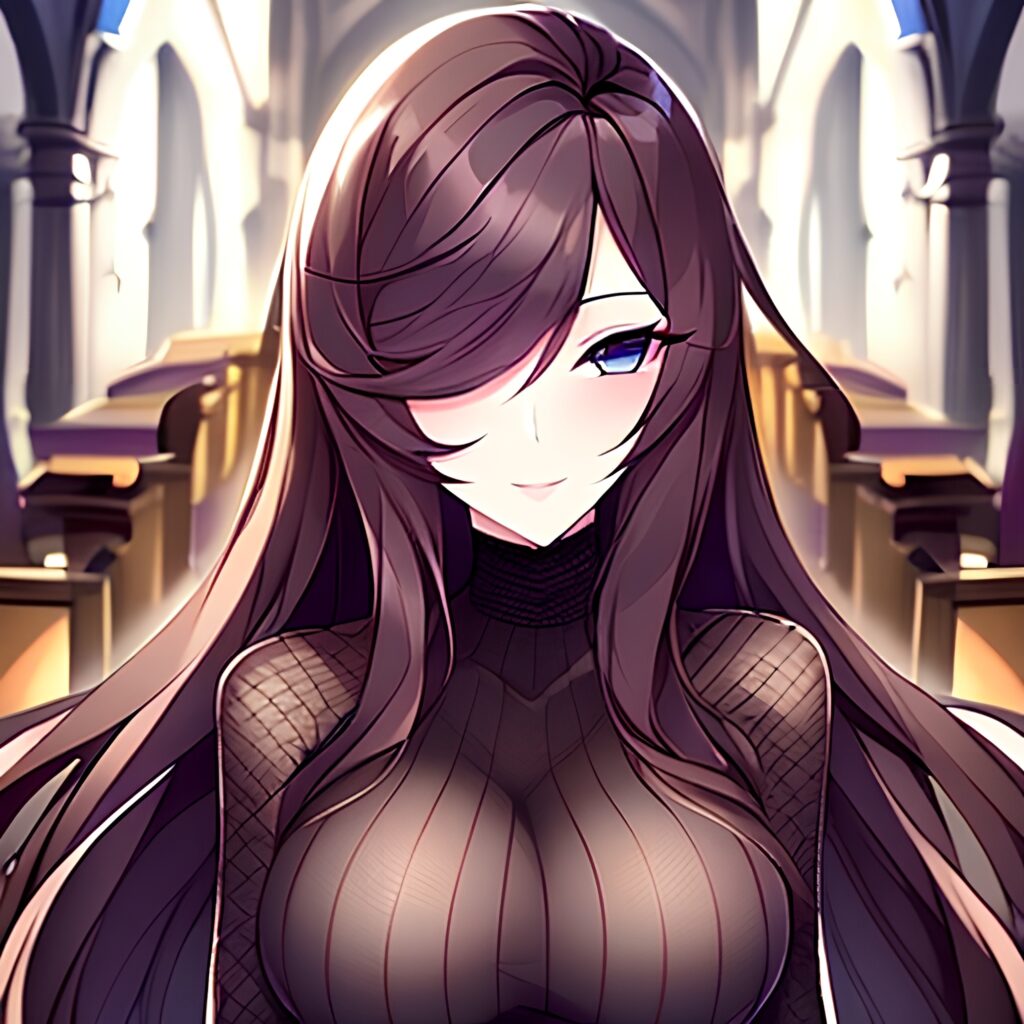 woman messy hair fishnet church brunette long hair 