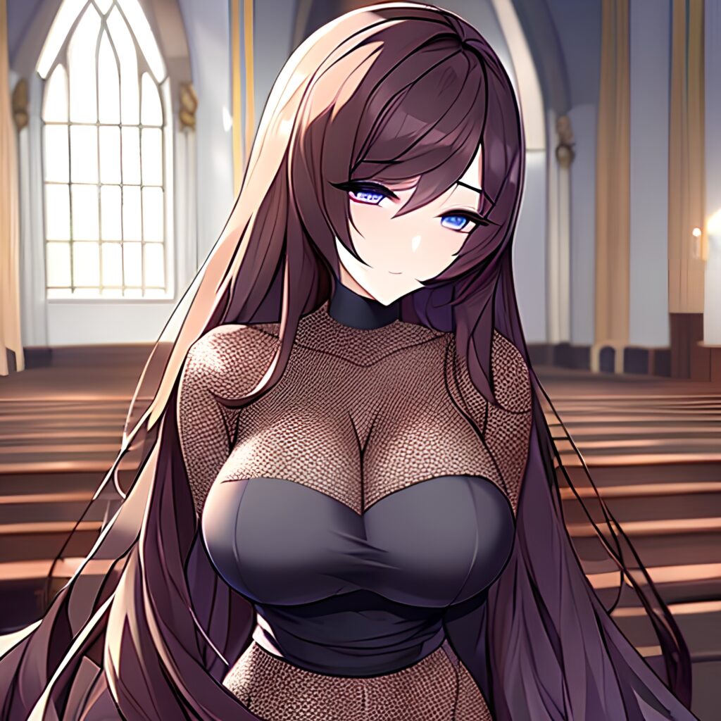 woman messy hair fishnet long hair brunette church 