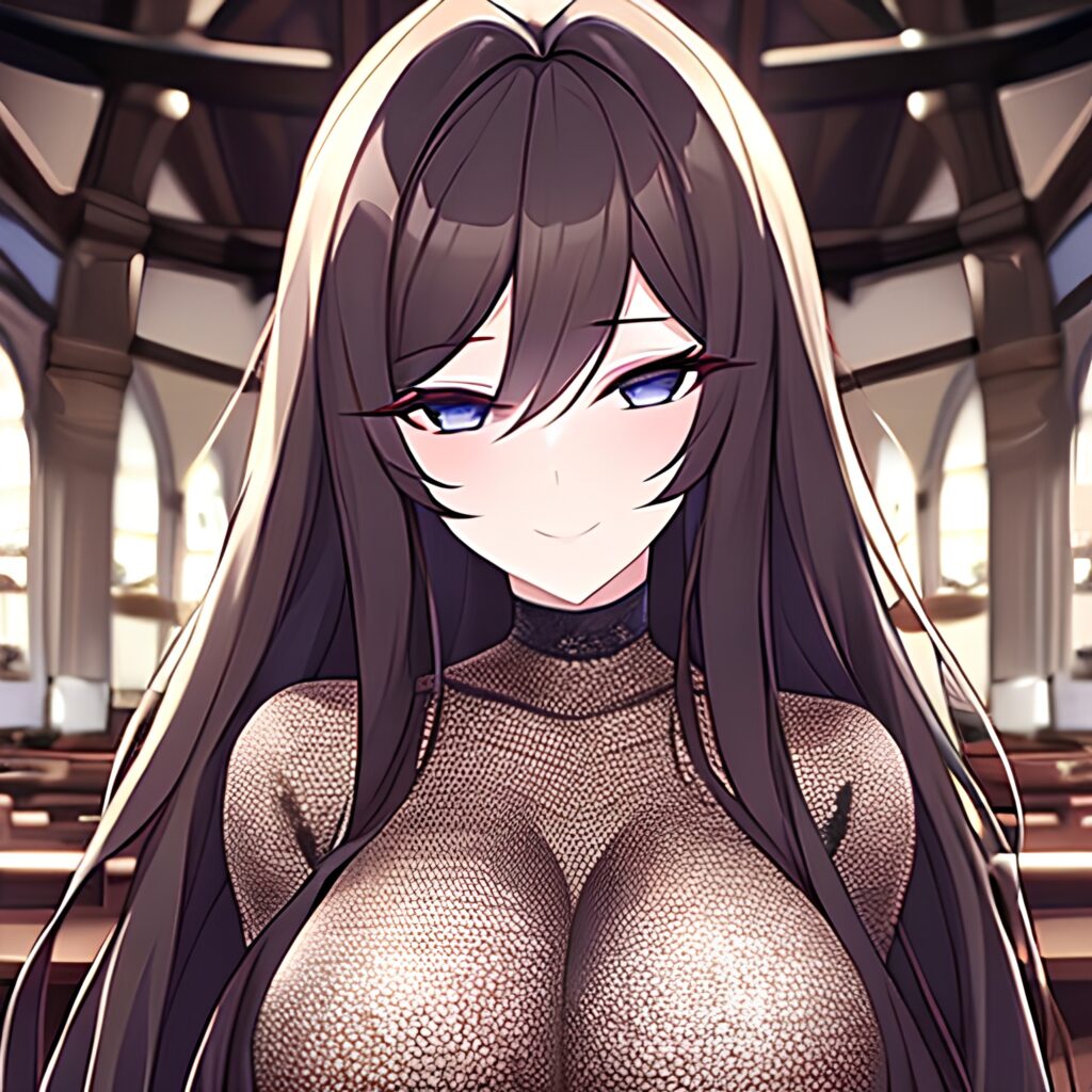 woman messy hair fishnet long hair brunette church 