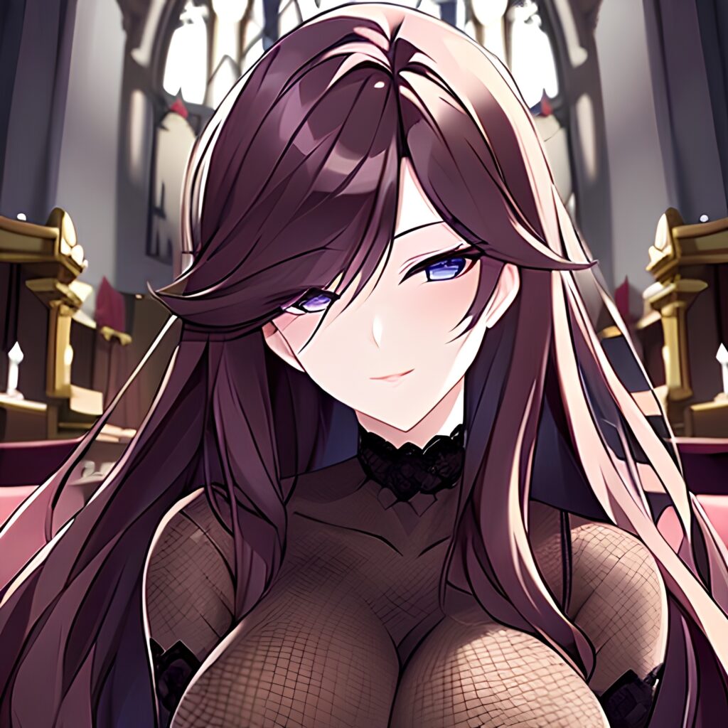 woman messy hair fishnet long hair brunette church
