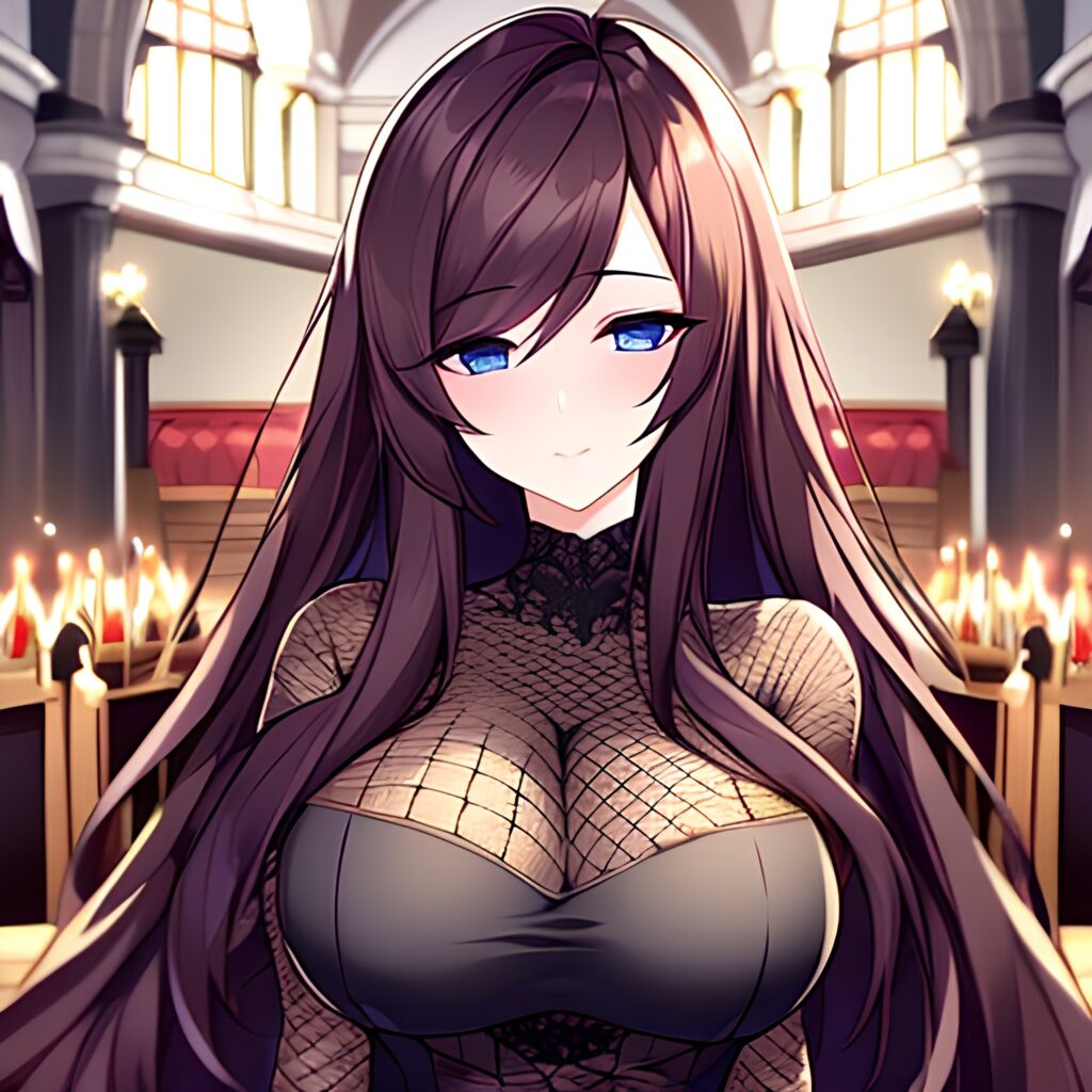 woman messy hair fishnet long hair church brunette 