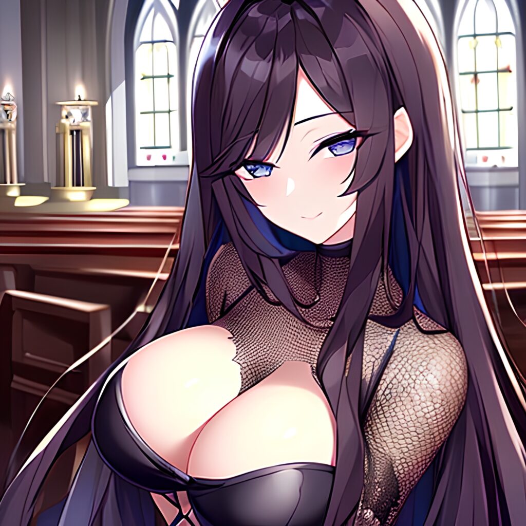 woman messy hair fishnet long hair church brunette 