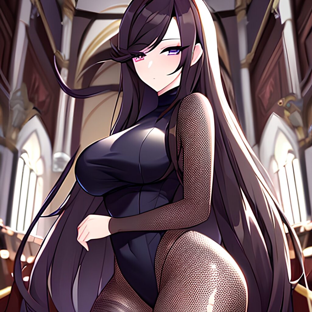 woman messy hair fishnet long hair church brunette