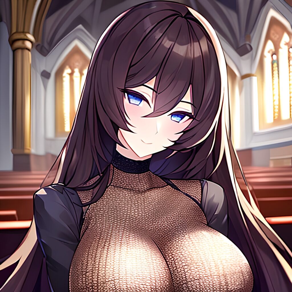 woman messy hair long hair brunette fishnet church 