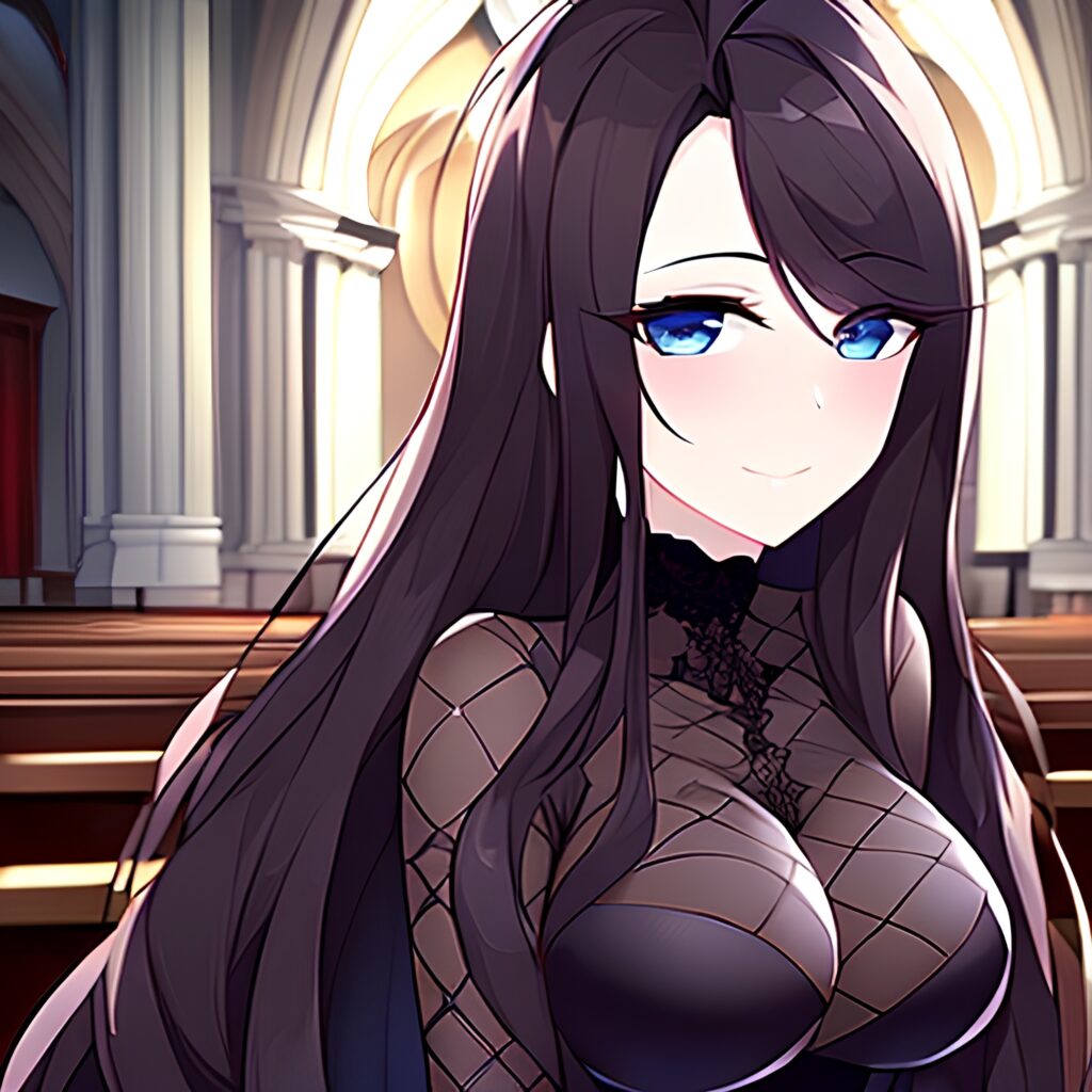 woman messy hair long hair brunette fishnet church 