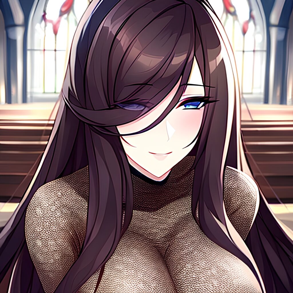 woman messy hair long hair brunette fishnet church 