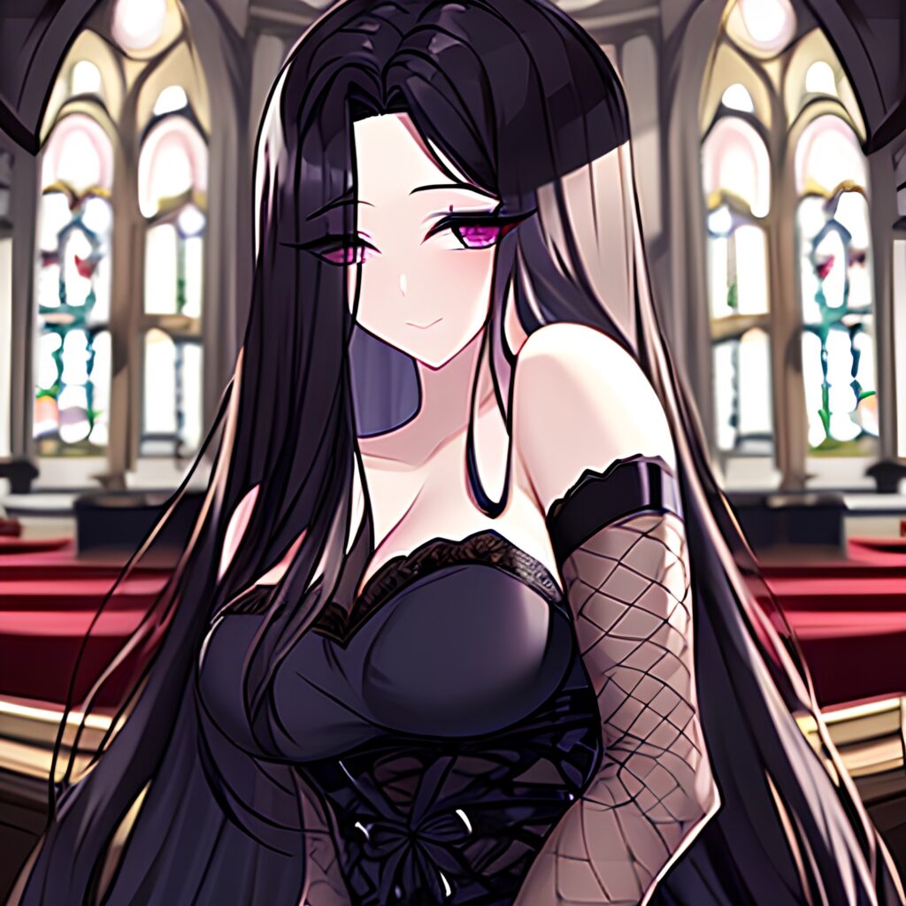 woman messy hair long hair church brunette fishnet 