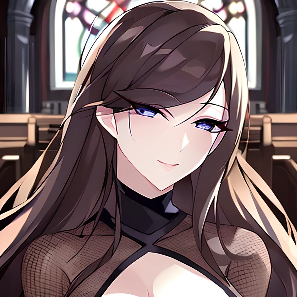 woman messy hair long hair church fishnet brunette 