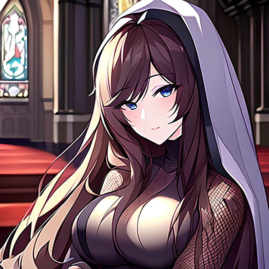 woman messy hair long hair church fishnet brunette 