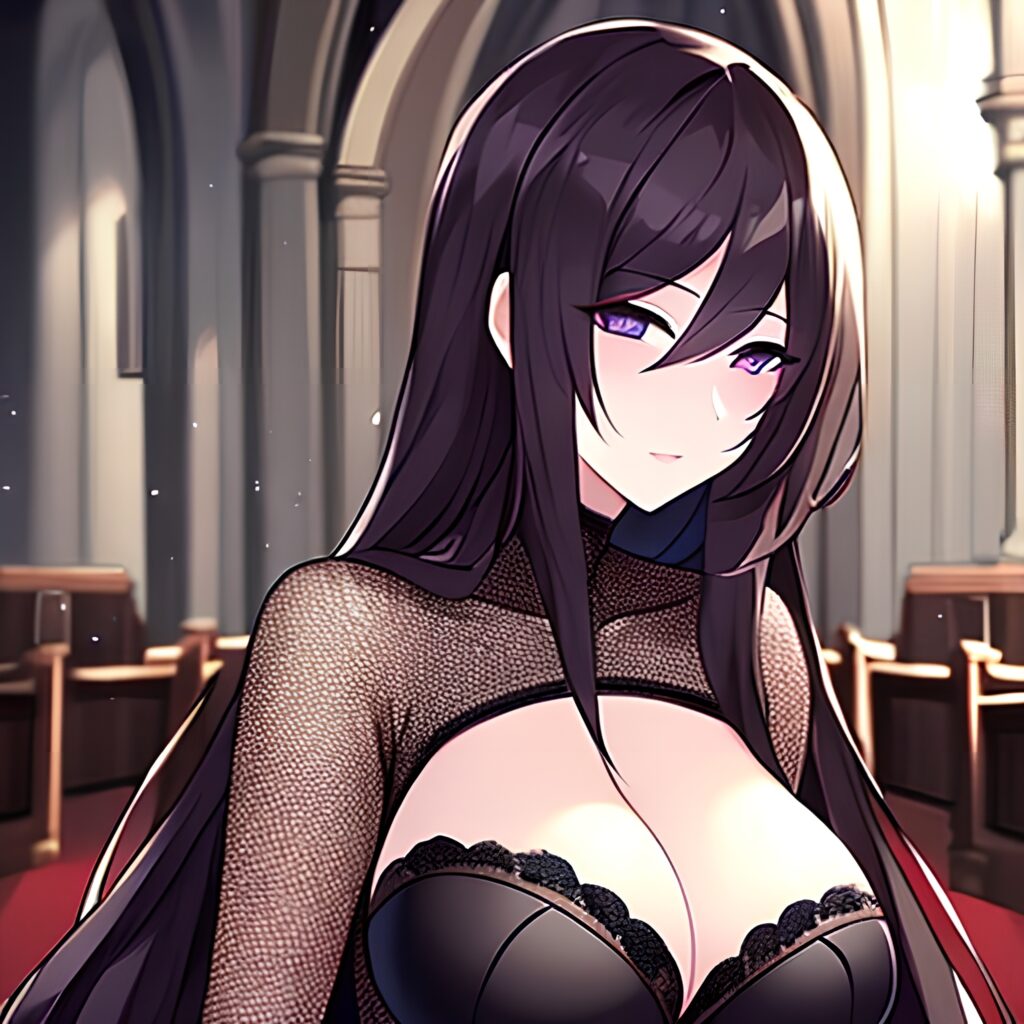 woman messy hair long hair church fishnet brunette 