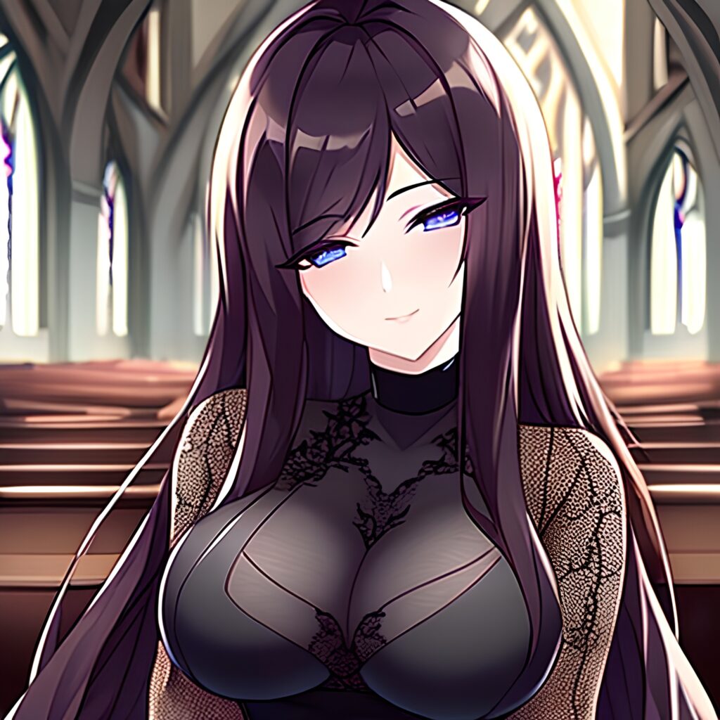 woman messy hair long hair church fishnet brunette