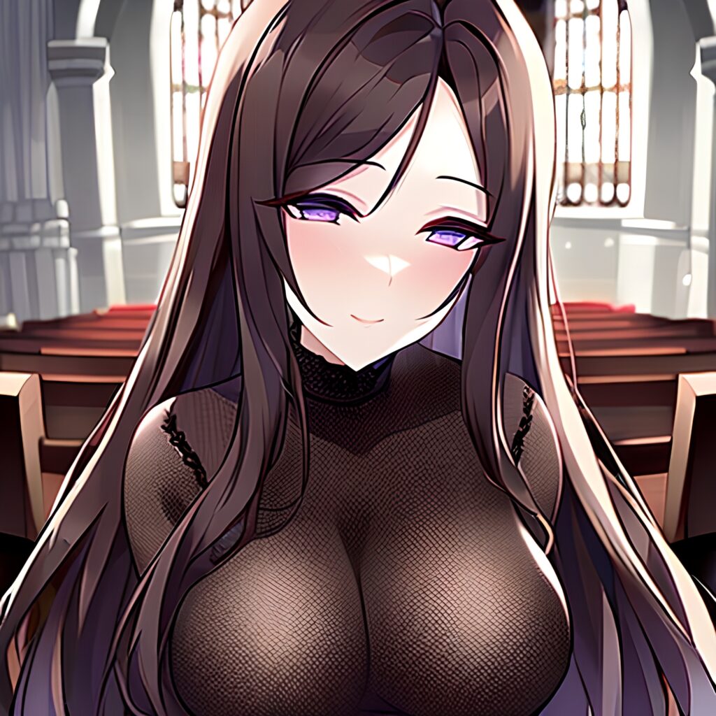 woman messy hair long hair fishnet brunette church 