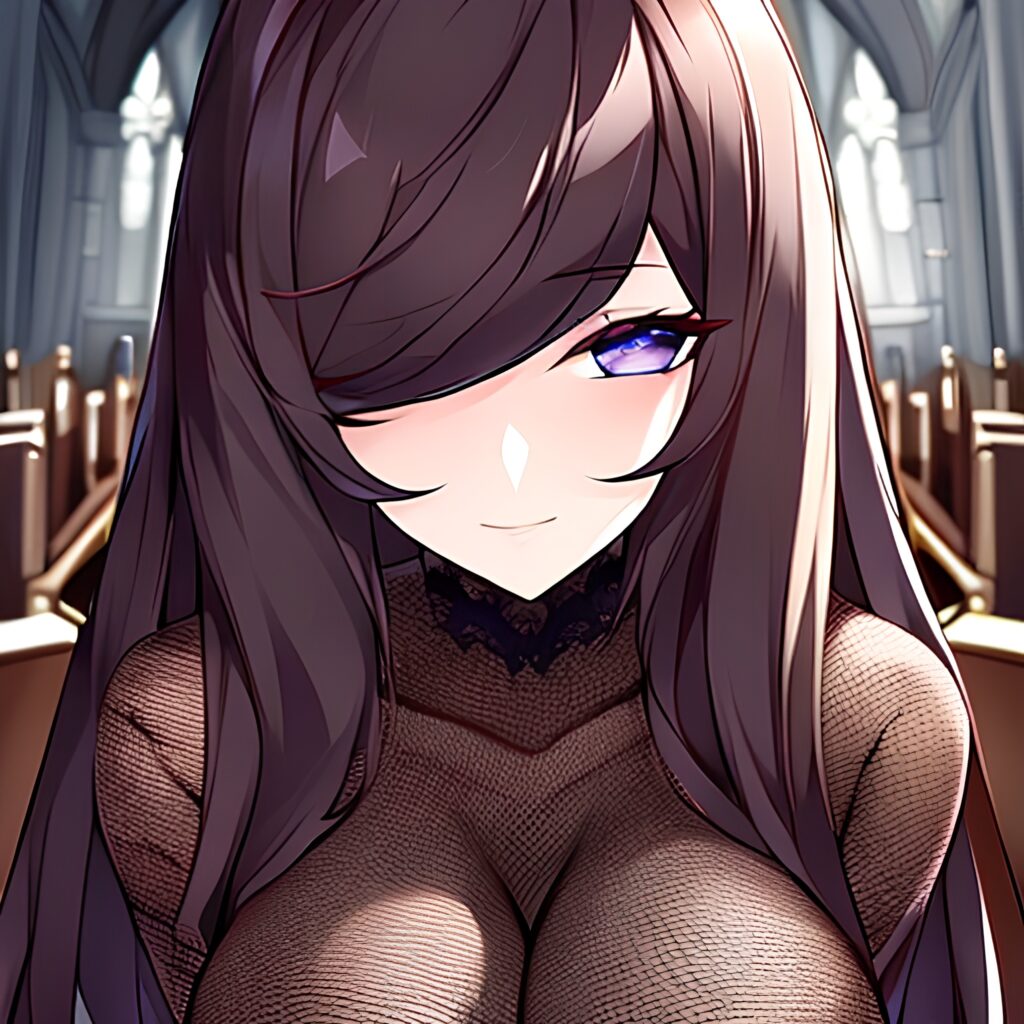 woman messy hair long hair fishnet brunette church 