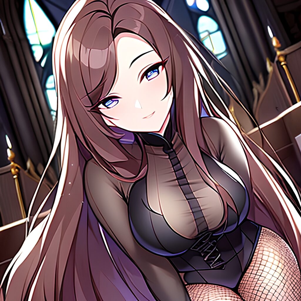 woman messy hair long hair fishnet brunette church 