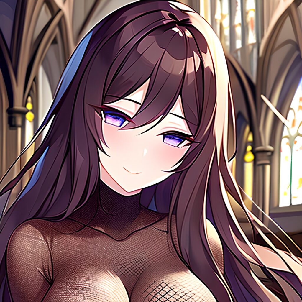 woman messy hair long hair fishnet brunette church 