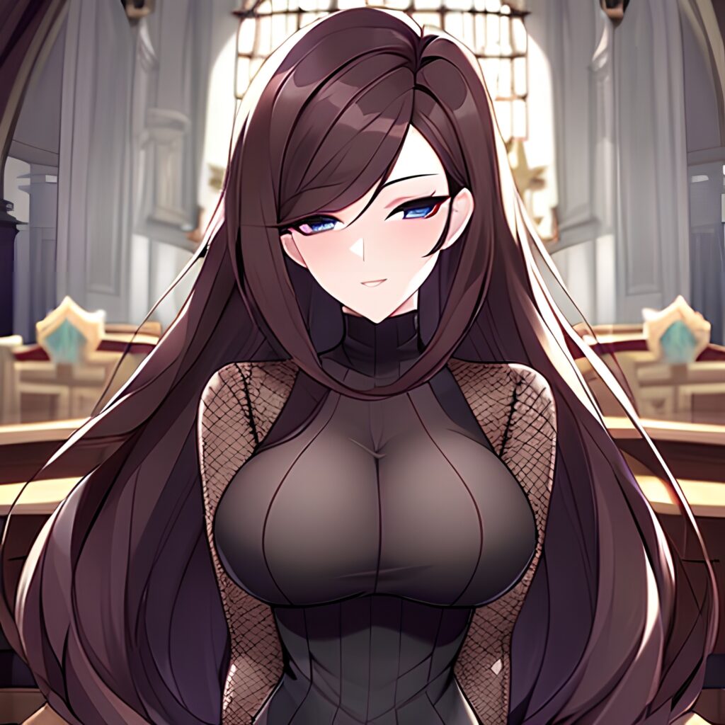 woman messy hair long hair fishnet brunette church 