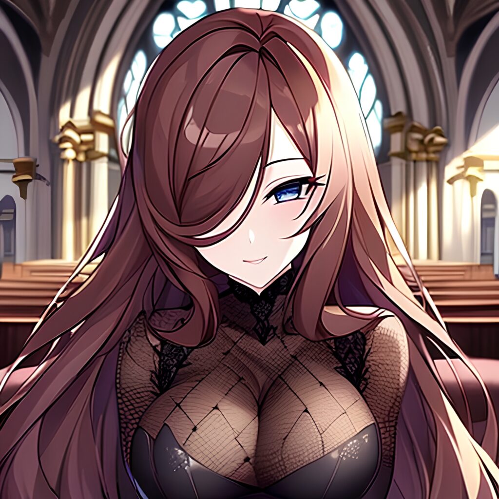 woman messy hair long hair fishnet brunette church 