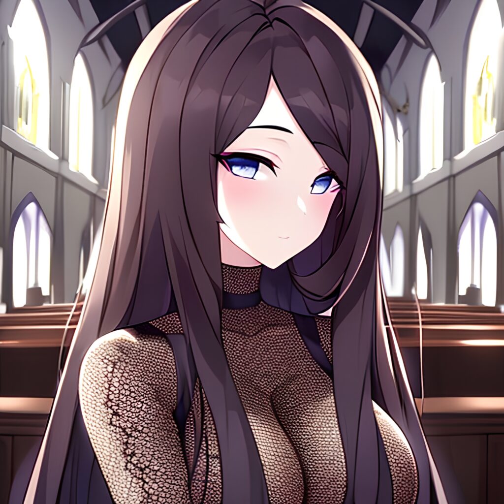 woman messy hair long hair fishnet church brunette 